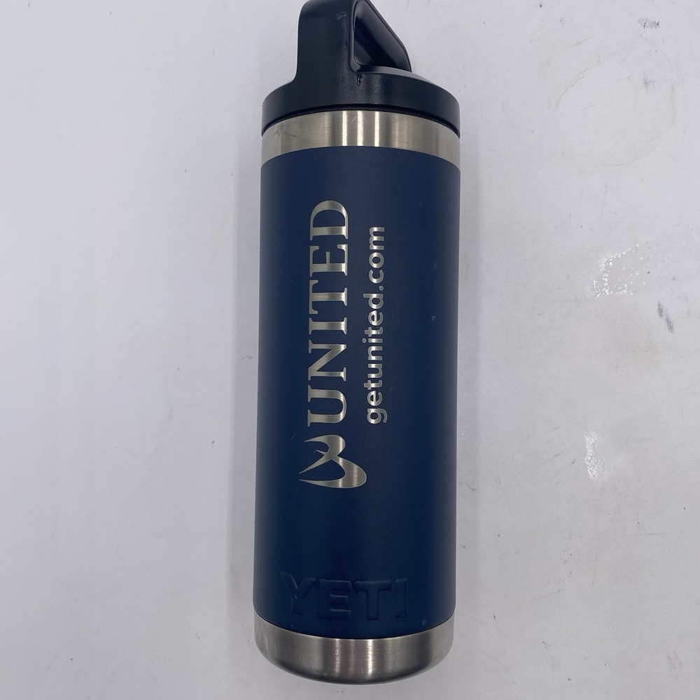 Yeti Rambler 18 OZ Bottle Stainless Blue PLUG Cap SEE‎ ALL PICS CUSTOM ENGRAVED